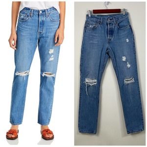 LEVI’S 501 Orginal High Rise Straight Jeans Size 26 Button Fly Distressed